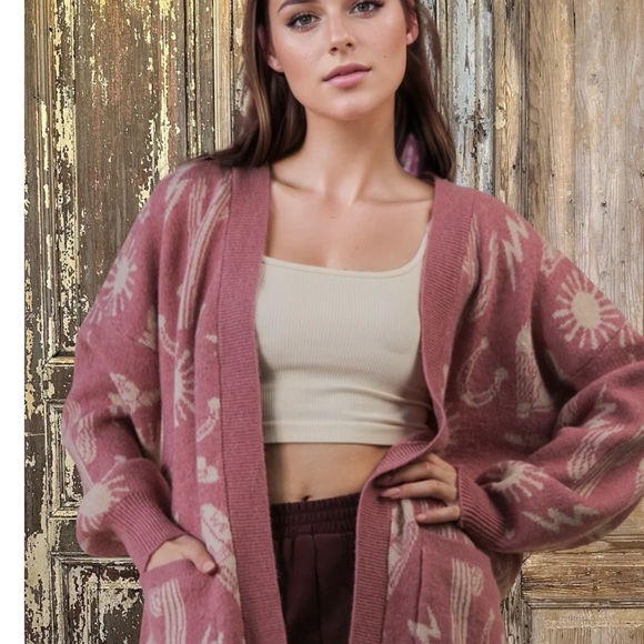 Very J Sweaters - Mauve Western Patterned Sweater